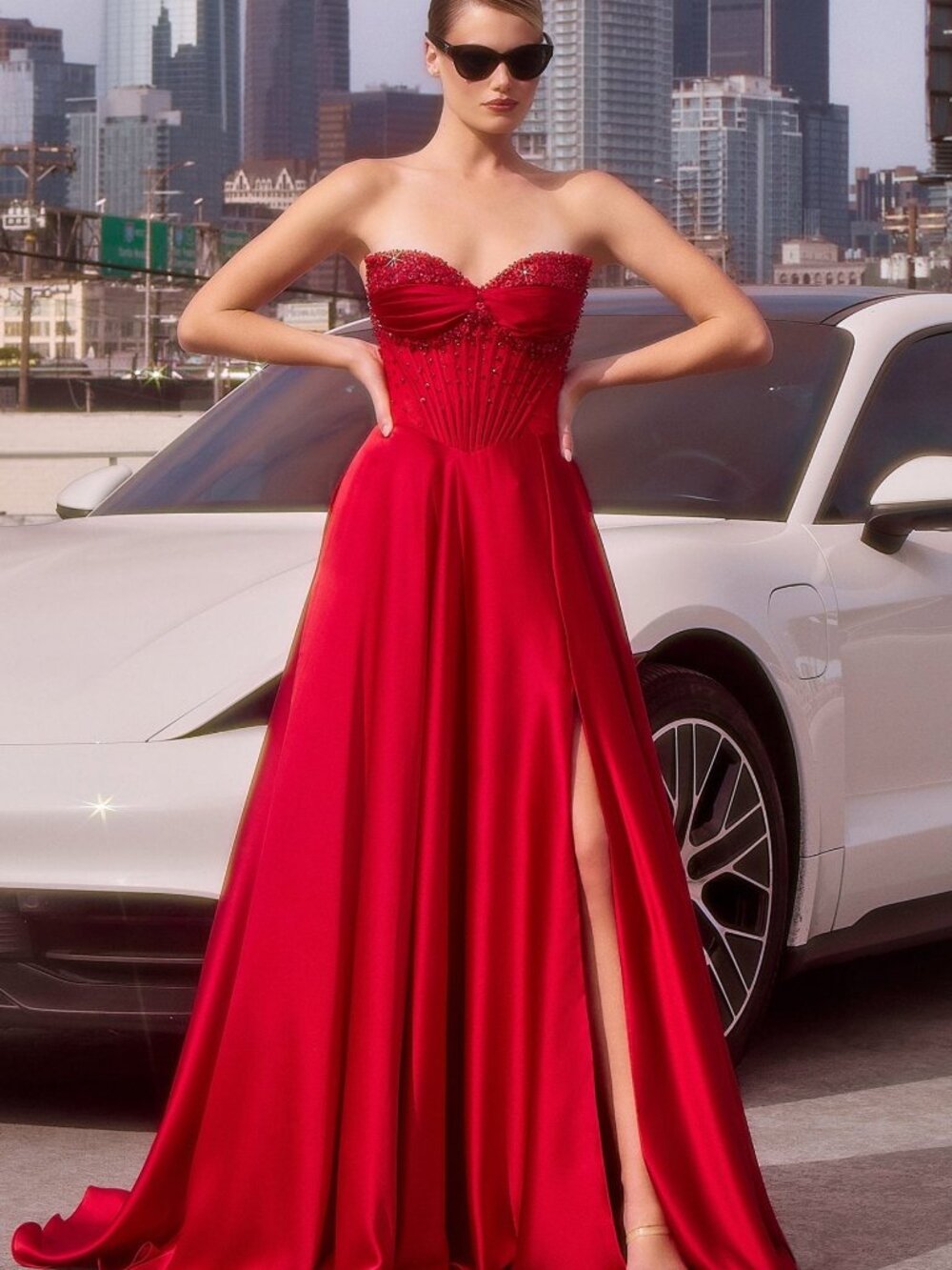 NEW RED Evening Gown Floor Length Formal Elegant Stunning CD297